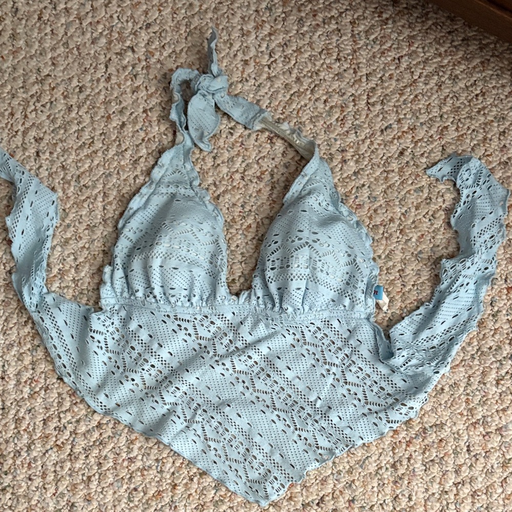 Light Blue Crochet Halter Top